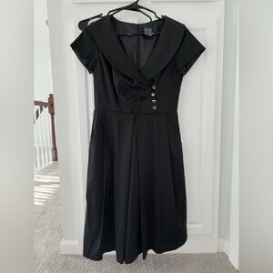 Gabby Skye Black Midi Fit-and-Flare Dress w/ pockets pre-owned